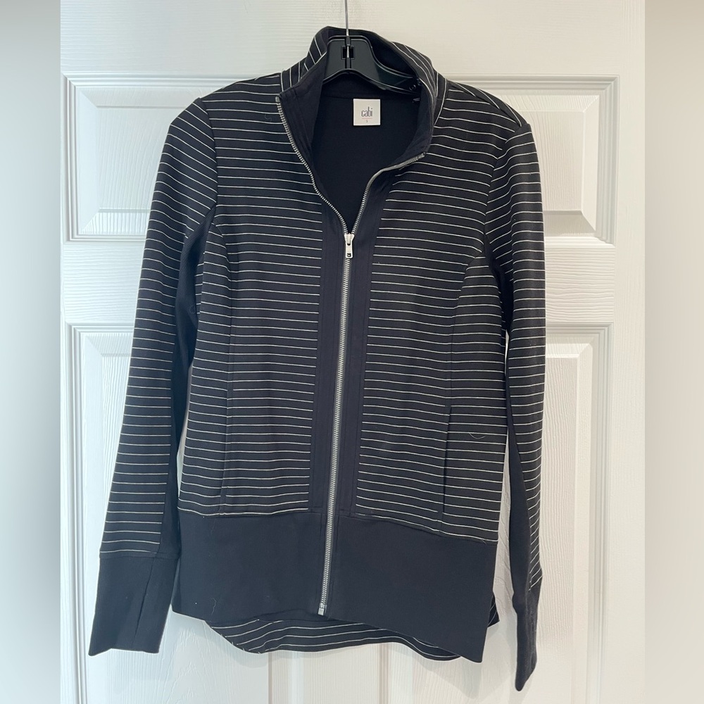 CAbi Black & White Stripe Sprint Track Jacket Full Zip Women's Small #3378
